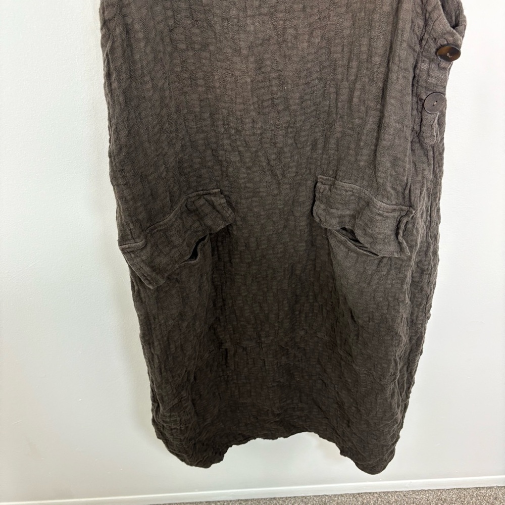 Grizas Dark Brown Sleeveless Linen Pinafore Midi Dress - Picture 4 of 10